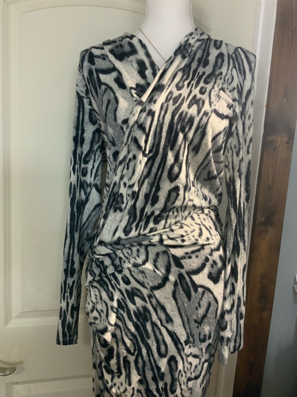 Young Fabulous & Broke Black and White Animal-Print Wrap Sweater
